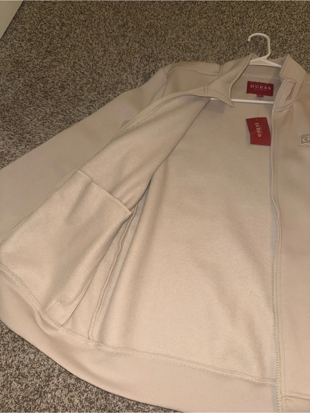 GUESS Men’s Beige Zip-Front Bomber Jacket